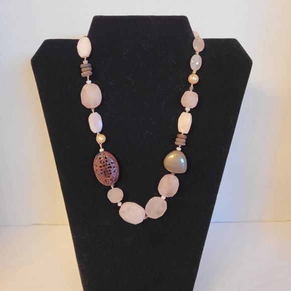 Silpada Rose Quartz Gemstone Chunky Necklace Silver Clasp 19" - Picture 3 of 10